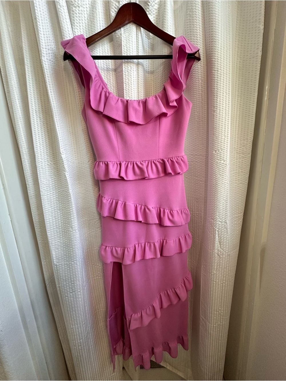 Show Me Your MuMu Pink Ruffle High-Slit Midi Dress - Picture 2 of 5